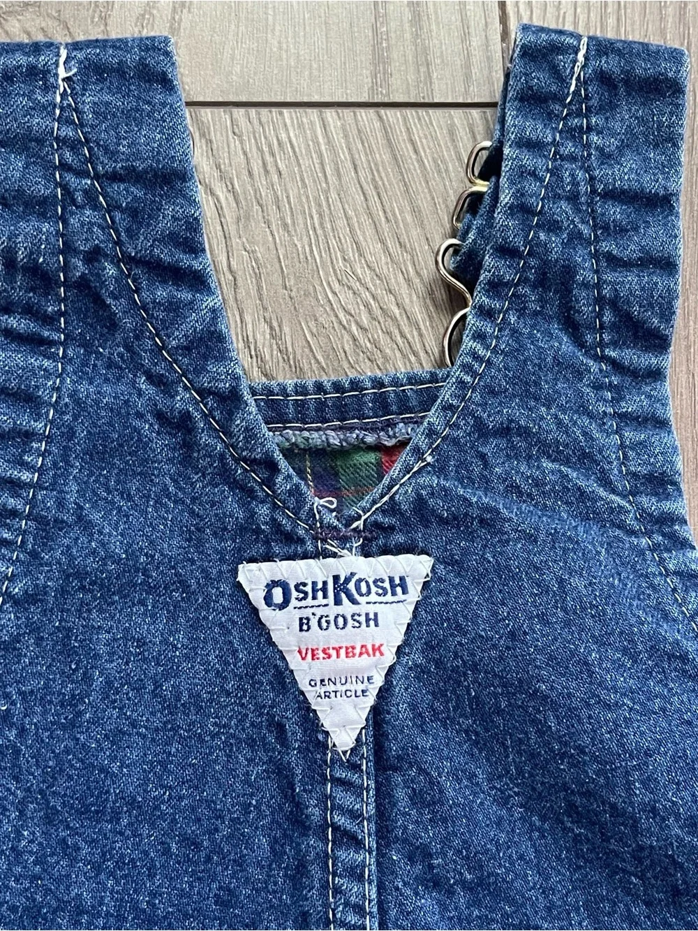 Vintage Oshkosh B’gosh Vestbak USA Plaid Flannel Lined 12m Baby Denim Overalls